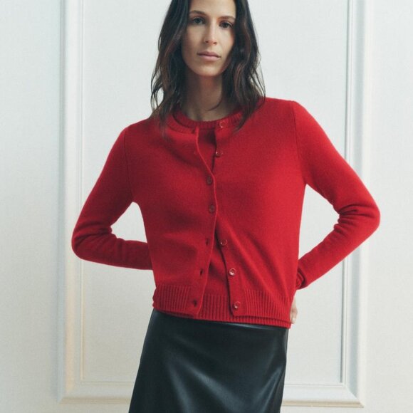 Zara Sweaters - Zara BASIC RED 100% WOOL CARDIGAN
